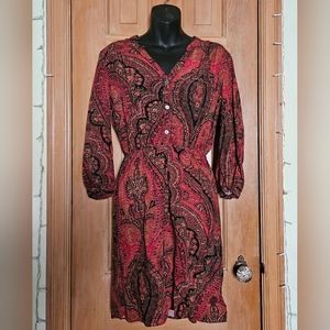 Lucky Brand 3/4 Sleeve Red Paisley Dress Size Small